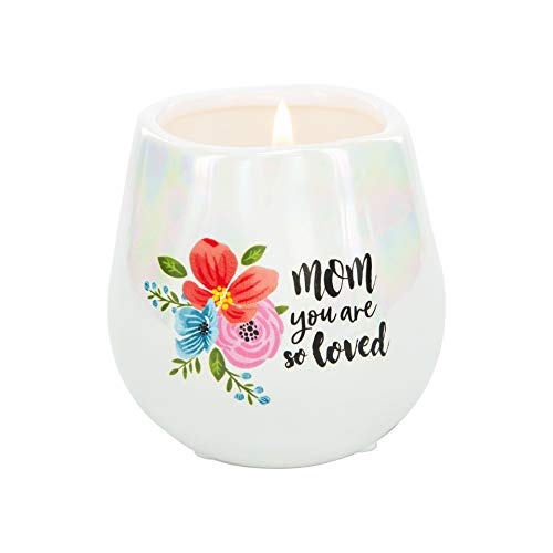 Pavilion Gift Company Mom You are So Loved - 8 Oz 100% Soy Wax Candle with Cotton Wick in Stoneware Vessel Serenity Scented, White