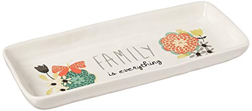 Pavilion Bloom by Amylee Weeks 74104 Family Is Everything Floral Butterfly Long Serving Tray Dish, Multicolor