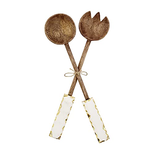 Mud Pie Gold Edge Serving Utensil Set, 12 inch, Mango Wood