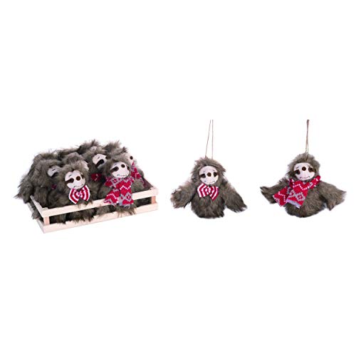 Transpac Y5279 Plush Christmas Sloth Hanging Ornament, Set of 12, Brown