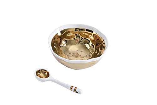 Pampa Bay Get Gifty Bowl and Spoon Set, Wavy Gold Design