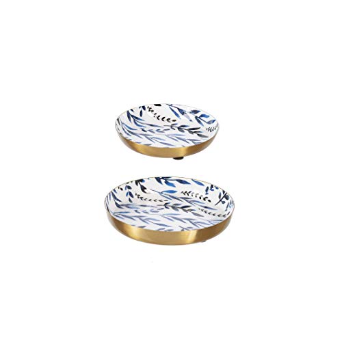 Ganz CB174767 Blue Floral and Gold Tray, Set of 2