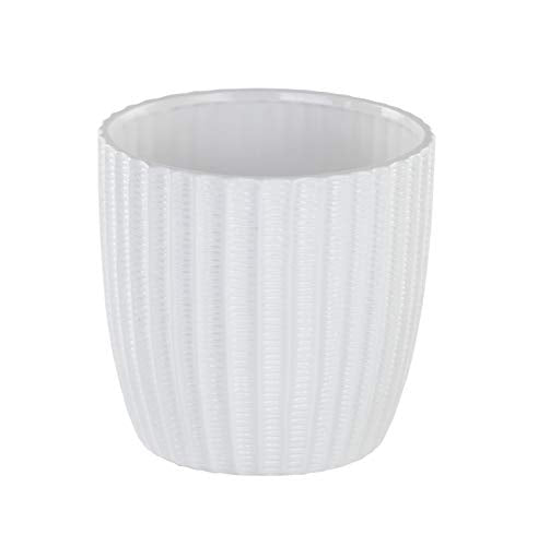 Napco 22113 Glazed Ceramic Ribbed Planter/Cache Pot, White