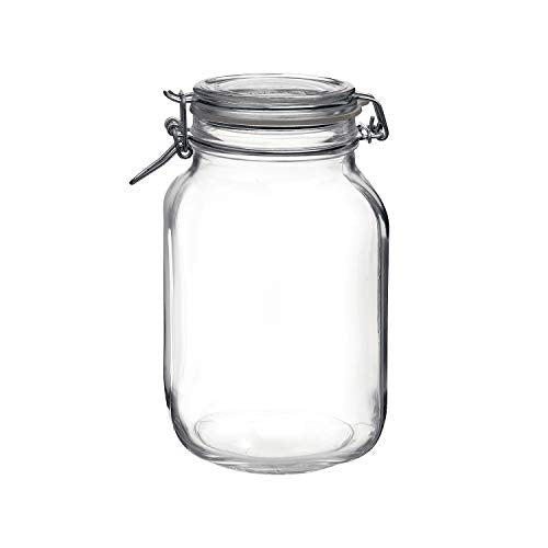 Bormioli Rocco Clear Fido 67.75 oz. Glass Storage Jar: Airtight Lid With Leak Proof Gasket, Wide Mouth Kitchen Food Container - For Zero Waste Air Tight Preserving Jam, Spices, Coffee, Sugar & Herbs