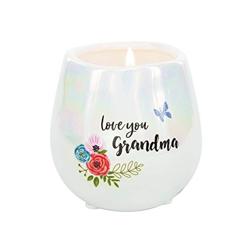 Pavilion Gift Company Love You Grandma - 8 Oz 100% Soy Wax Candle with Cotton Wick in Stoneware Vessel Serenity Scented, White