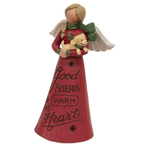 Blossom Bucket 228-13573 Good Friends Warm The Heart Christmas Angel with Dog Figurine, 5.25-inch Height