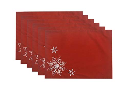 Comfy Hour Winter Holiday Home Collection 18"x13" Winter Christmas Snowflake Placemat Red, Polyester