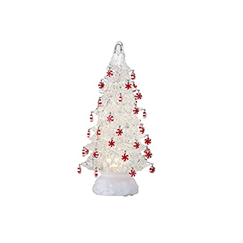 RAZ Imports 2022 Holiday Water Lanterns 12" Lighted Tree with Peppermint Ornaments and Swirling Glitter