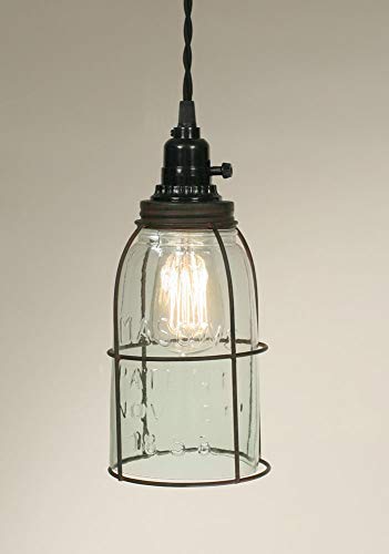 CTW Colonial Tin Works Rustic Half Gallon Caged Mason Jar Open Bottom Industrial Pendant Light Lamp Gr, Multicolor,