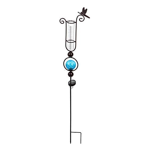 Evergreen Garden Metal Outdoor Rain Gauge Garden Stake in Blue, 44.5 Inches, Decorative Rain Gauge for Your Garden or Yard