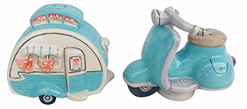 Blue Sky Clayworks Clayworks Retro Camper and Motorcycle Salt and Pepper Set, 3.75-inch Length, Set of 2