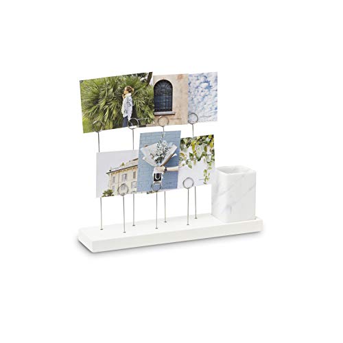 Umbra Gala, Multi Built in Planter or Pen Holder for Desk, Non Picture Frame with 7 Photo Clips, White