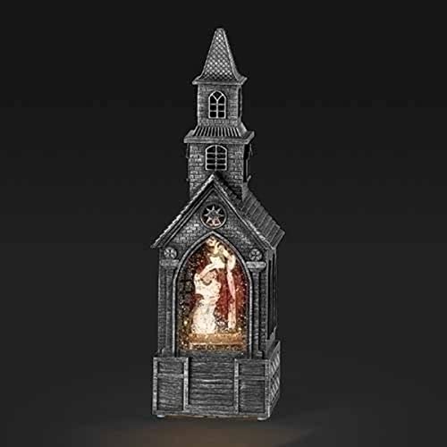 Roman 10.75" Gray Swirl Church with Holy Family LED Christmas Tabletop Decor