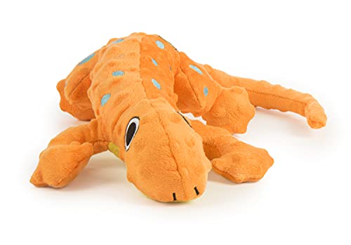 Worldwise goDog Amphibianz Salamander with Chew Guard Technology Bubble Plush Squeaker Dog Toy, Medium, Orange