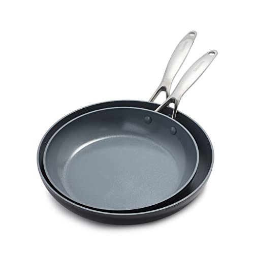 Cookware Company GreenPan CC000673-001 Valencia Pro Hard Anodized 100% Toxin-Free Healthy Ceramic Nonstick Metal Utensil/Dishwasher/Oven Safe 10 & 12-Inch Frypan Set, 2-Piece, Grey