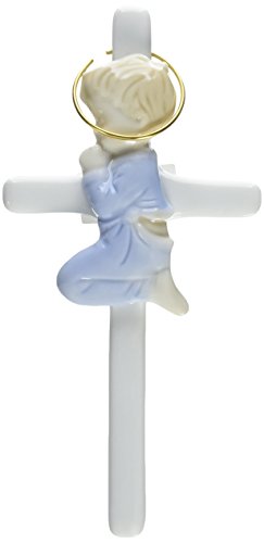 Cg Cosmos R8001A Fine Porcelain Praying Boy on Cross Figurine, 5-Inch, Blue