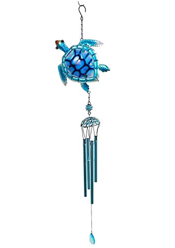 Comfy Hour Ocean Voyage with Sea Turtles Collection Metal Art 35" Turtle Ocean Wild Animal Windchime Hanging Windbell Blue