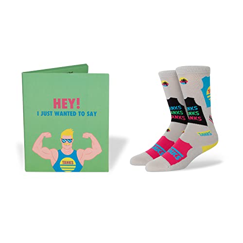 InStitches Funny Birthday Gift Card & Novelty Socks Combo, Hilarious Greeting Card Gift for Men and Women, Adult Humor Notecard, Fun Crew Sock and Envelope Included, (Tank You)