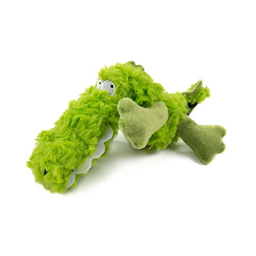 Worldwise goDog PlayClean Gator Squeaky Plush Dog Toy with Odor-Eliminating Essential Oils, Chew Guard Technology - Green, Small