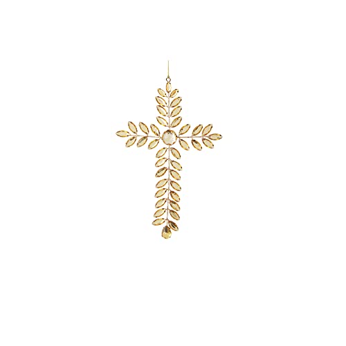 RAZ Imports 4213503 Cross Jeweled Ornament, 8.25-inch Height, Gold, Metal and Plastic