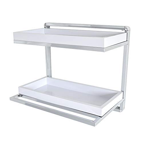 Danya B. HA80582 Bathroom Accessories and D√©cor ‚Äì Wall Mount 2-Tier Chrome Shelving Unit with Towel Rack and White Removable Trays