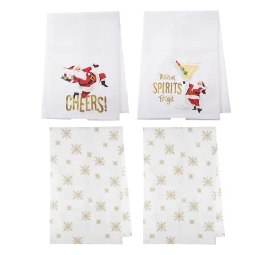 Ganz MX185403 Santa Tea Towel Set -Cheers/Making Spirits Bright, 28-inch Length, Cotton, Set of 4