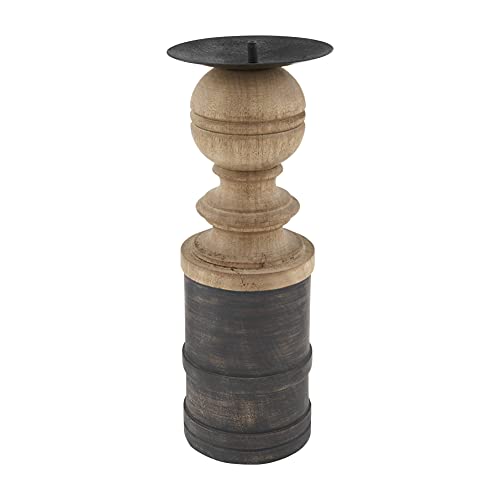 Mud Pie Medium Rustic Candleholder, 12" x 4", Mango Wood
