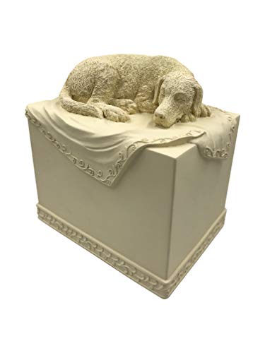 Comfy Hour Loving Memory Collection Dog Lying on Top Design Pet Urn, White, Ceramic, Dolomite, Stoneware