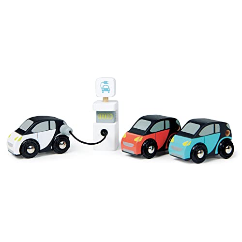 Tender Leaf Toys - Smart Car Set - 3 Pretend Electric Wooden Smart Cars with Charging Unit - Open-Ended Play Toy for Age 18m+
