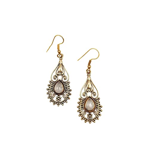 Anju Tanvi Earrings with Semiprecious Rose Quartz Stone for Women, Gold-Plated