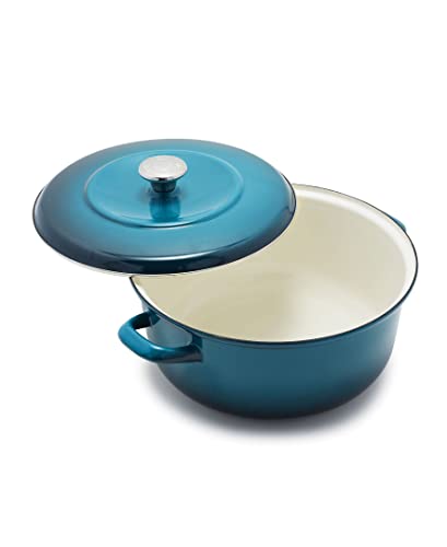 Cookware Company Merten & Storck European Crafted Enameled Iron, Round 7QT Dutch Oven Casserole with Lid, Aegean Teal