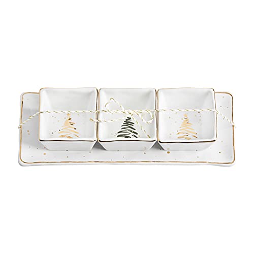 Mud Pie Gold Triple Dip Tray Set, 3.75" x 10.50", Stoneware