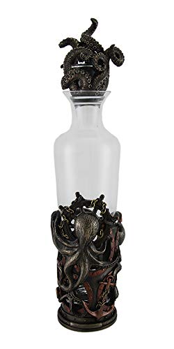 Unicorn Studio Resin And Glass Liquor Decanters High Seas Spirit Nautical Steampunk Octopus Glass Spirit Decanter 3.75 X 16 X 3.75 Inches Bronze