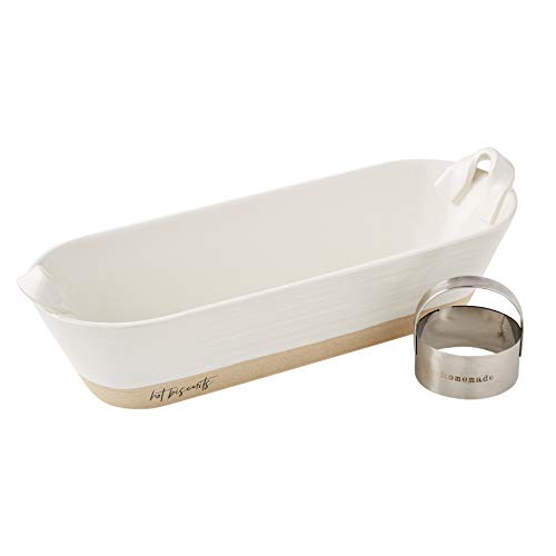 Mud Pie 46000200 BREAD BOWL BISCUIT CUTTER SET, bowl 5" x 15" | cutter 3" x 2 1/2" dia,White