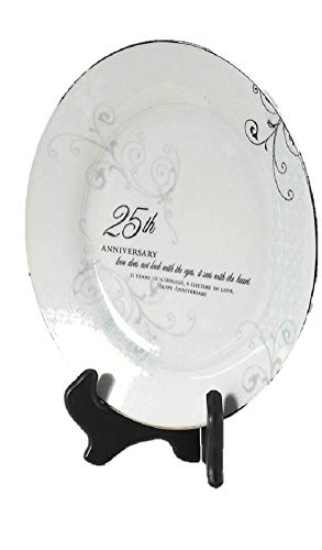 Roman 25th Wedding Anniversary Love Sees with the Heart Porcelain Plate with Stand