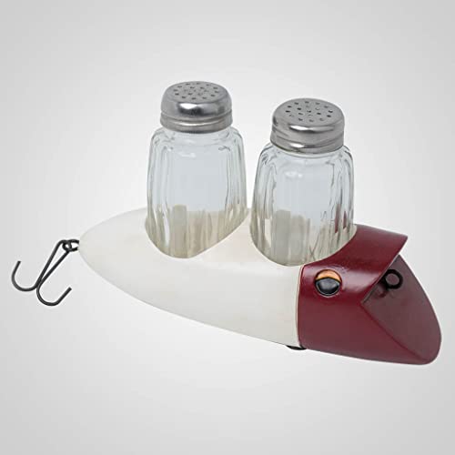 Lipco Poly and Ceramic Fishing Lure Salt and Pepper Shaker, Set of 2, 6.5-inch Length, Kitchen Accessories