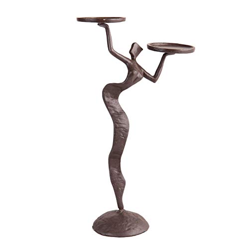 Danya B. Abstract Metal Art Shelf D√©cor - Decorative Cast Iron Figurine Candle-Holder for Two Ball or Pillar Candles - Fancy Lady Double Candle Holder - Brown