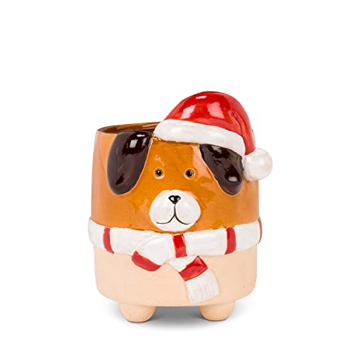 Abbott Collection  27-CRITTER-971-LG Large Dog with Santa Hat Planter, Brown