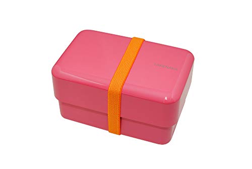 Bento Nibble Box, Eco-Friendly Lunch Box Made in Japan, BPA and Reed Free, 100% Recycle Plastic Bottle Use, Microwave and Dishwasher Safe, Takenaka Bento Box (Raspberry Pink *Band: Orange)