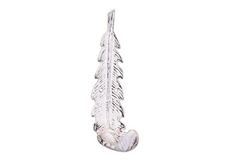Hampton Iron Whitewashed Cast Iron Decorative Feather Hook 6" - Door Decor - Decorative Cast