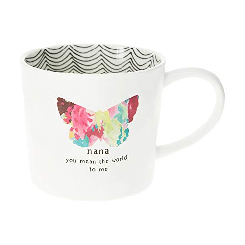 Pavilion Gift Company Nana You Mean The World To Me 16 Oz Debossed Butterfly Rainbow Stripe Coffee Cup Mug, White