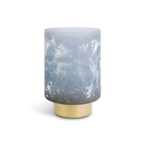 K&K Interiors 54323B 15.5 Inch Frosted Blue Glass Container w/Gold Base