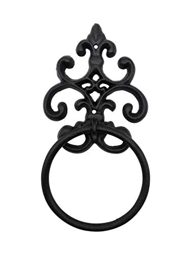 Comfy Hour Antique and Vintage Collection Cast Iron Solid Towel Ring, Aged Old Fashioned Black - for Hanging Towel, Wash Cloth and Etc