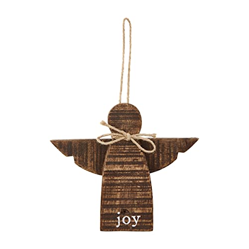 Mud Pie Wooden Angel Ornament, Joy, 5" x 5.5", Brown