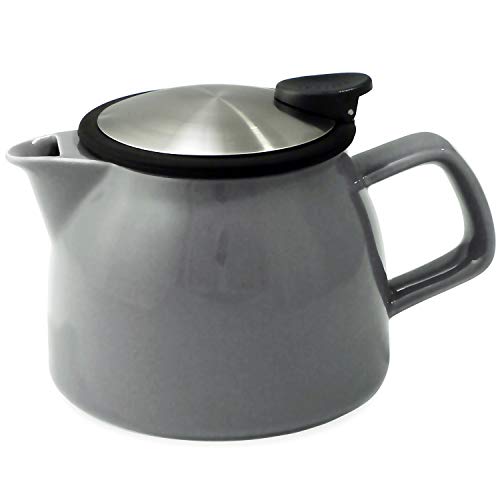 FORLIFE Bell Ceramic Teapot with Basket Infuser 16-Ounce/470ml, Gray