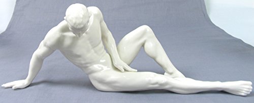 Unicorn Studio 12.75" White Porcelain Reclining on Arm Nude Male Figurine, Glazed