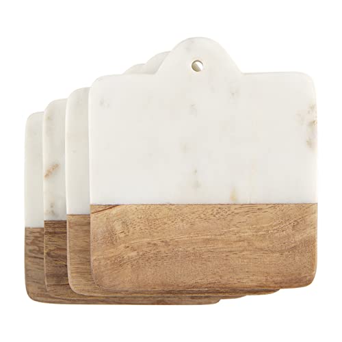 Mud Pie Marble And Wood Square Coaster Set, 5 1/2-inch