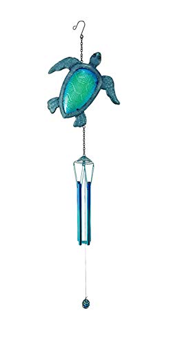 Comfy Hour Farmhouse Home Decor Collection 35" Blue Metal Art Decorative Turtle Windchime Hanging Wind Chime Windbell