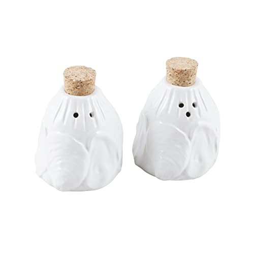 Mud Pie Oyster Salt Pepper Shakers, 2 3/4" x 2 1/4" Dia | Basket 2 3/4" x 5", WHITE