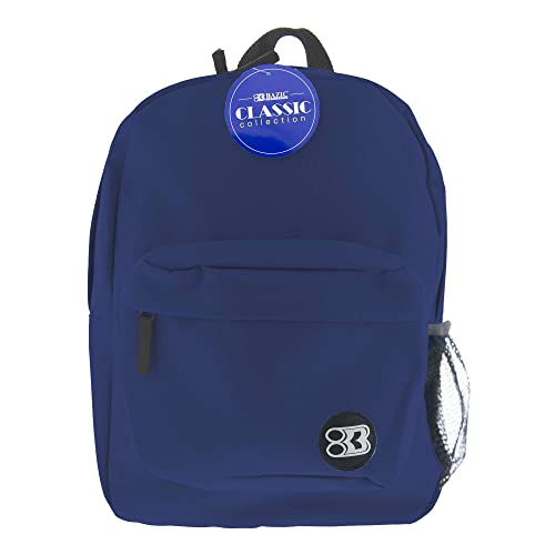 BAZIC School Backpack 17" Navy Blue, Lightweight School Bag for Students Kids Girls Boys Travel, Fit 13 inch Laptop Notebook, 1-Pack